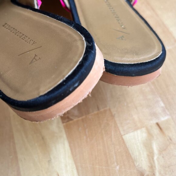 SIZE 38 7.5 8 Anthropologie Paz Boho Embroidered Woven Ribbon Black Mules Slides - Picture 5 of 11